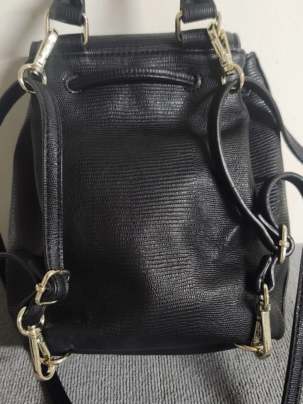 Victoria's Secret Black Textured Mini Backpack with Gold Logo Plate